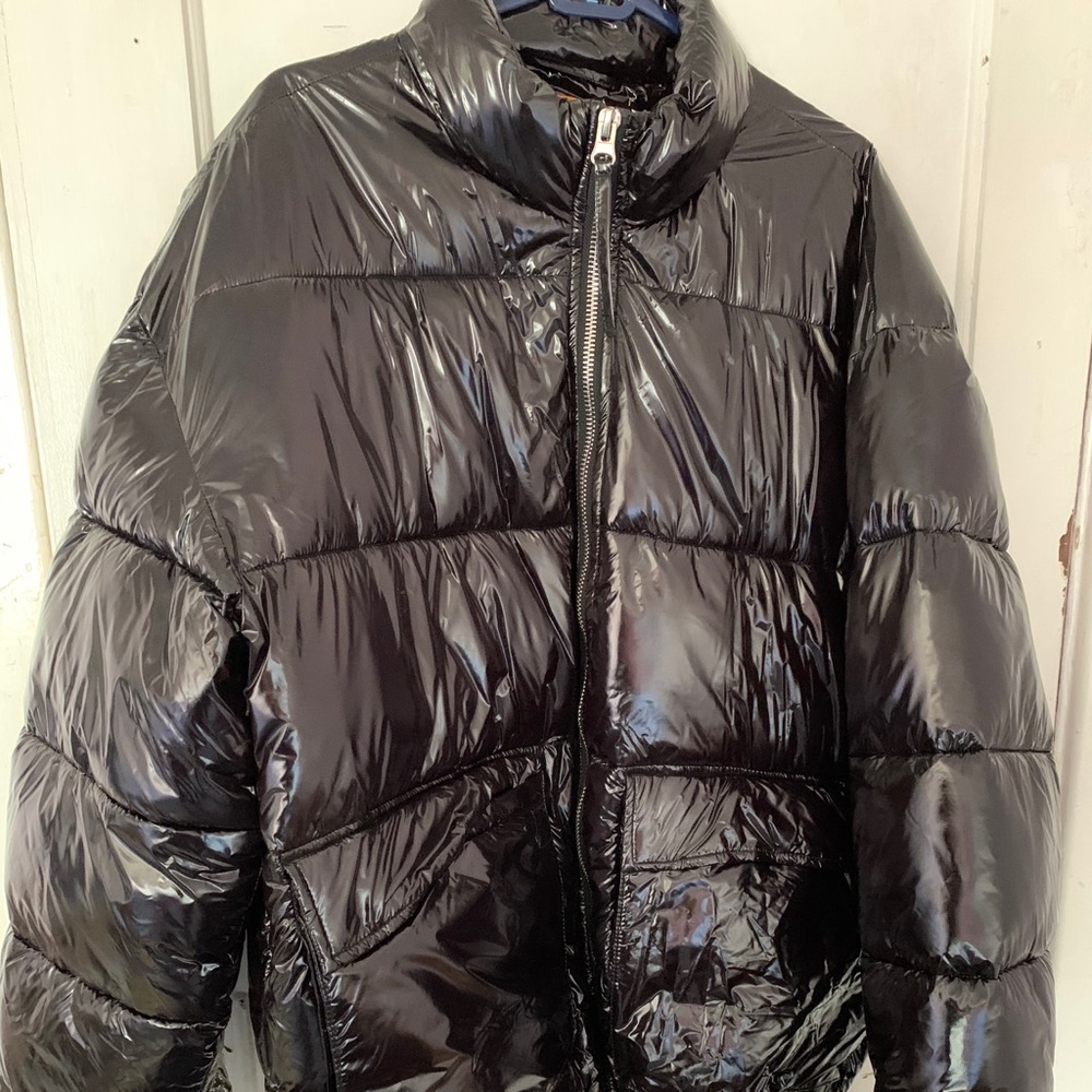 Urban outfitters black shiny puffer coat